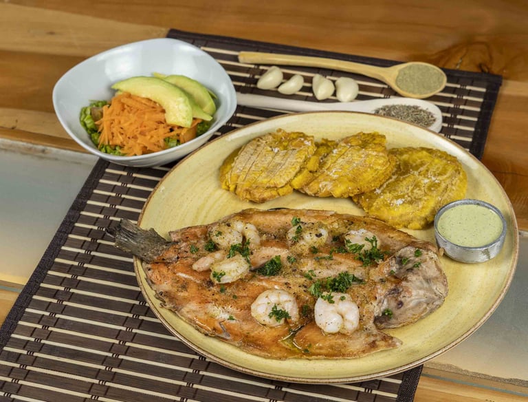 Trucha con camarones en Kabú Café Restaurante Calarcá Quindío