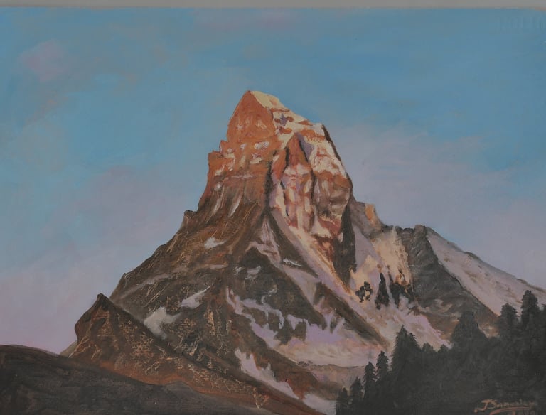 Amanecer en el Matterhorn desde Zermatt, oleo en tela 27x40cm