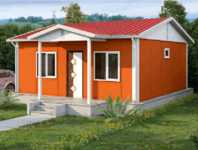 a small house with a red roof and a red roof