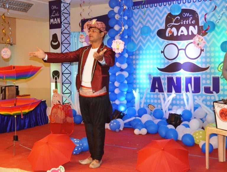 a man in a red jacket and a woman in a red jacket Magic Show