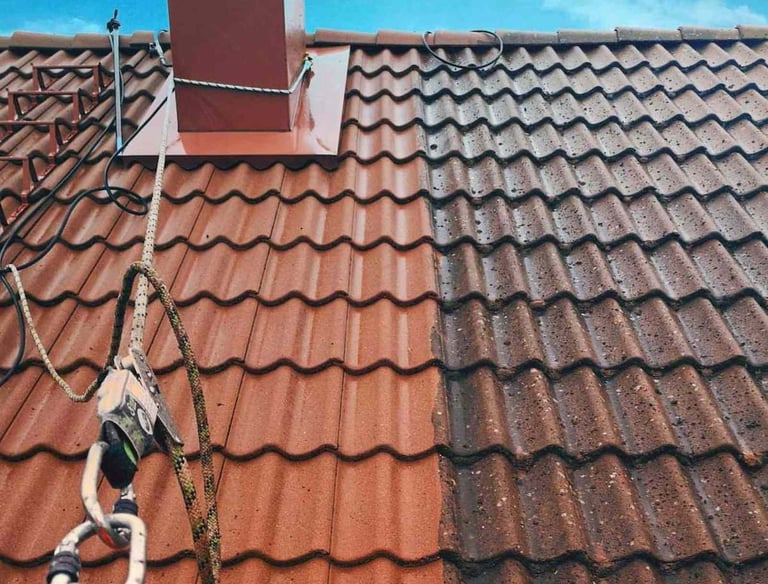 Før og etter takvask 