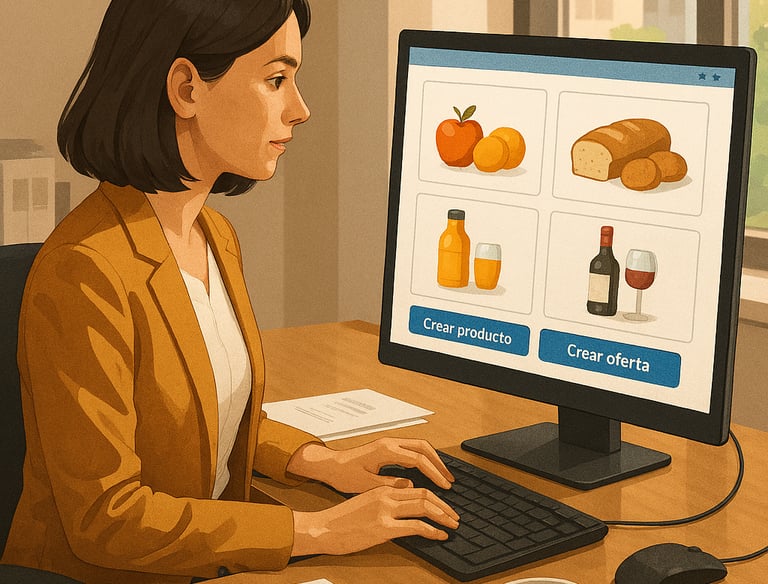 Ilustración en Proveedores, oficinista manejando el catálogo en Dighoreca