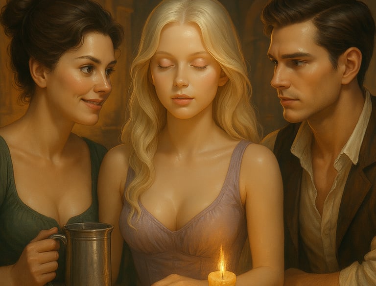 a man and woman sitting at a table with a candle