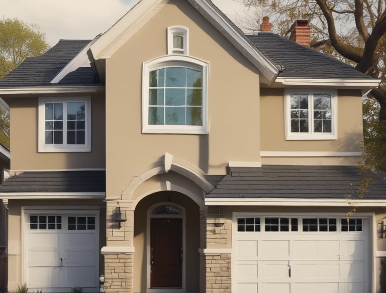 A sleek laptop screen displaying a modern property search interface with filters.