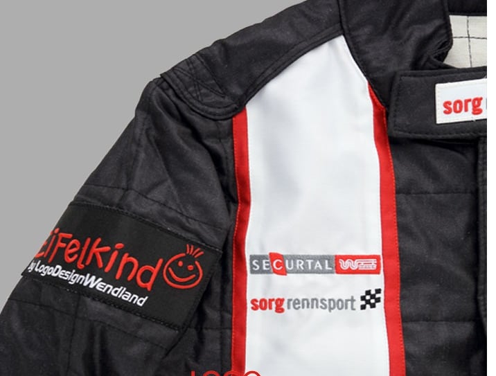 a jacket with a logo on it and a tag on the back of it