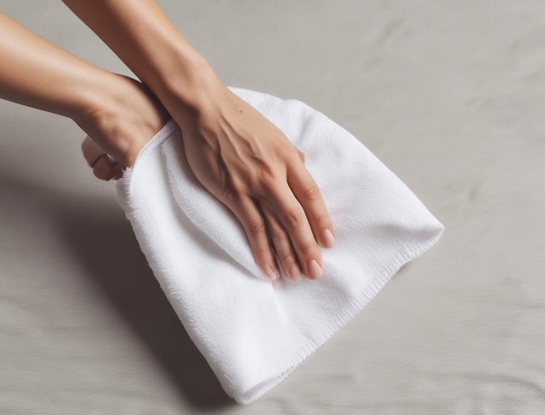 person holding white hand towel