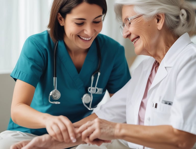 A caregiver assisting an elderly person at home.