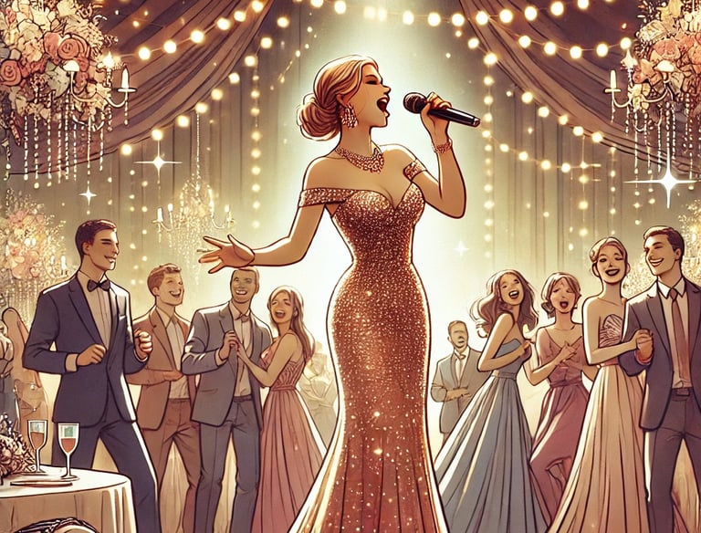 Cantora em uma pista de dança de casamento