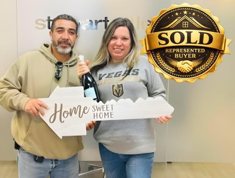 a man and woman holding a sign that says home sweet home sweet home sweet home