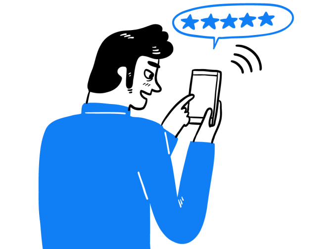 Ilustração de homem feliz com celular