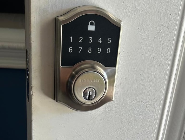 residential locksmith rekeying a door lock at a home in Volusia County