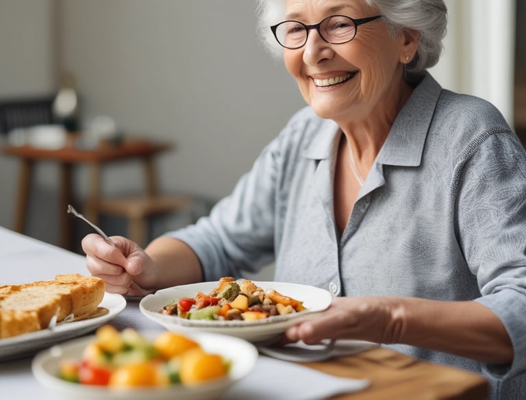A friendly caregiver assisting a senior with a tablet device.