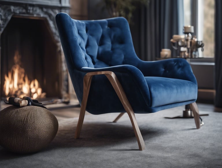 a woman in a green shirt and black gloves vacuuming a gray ottoman