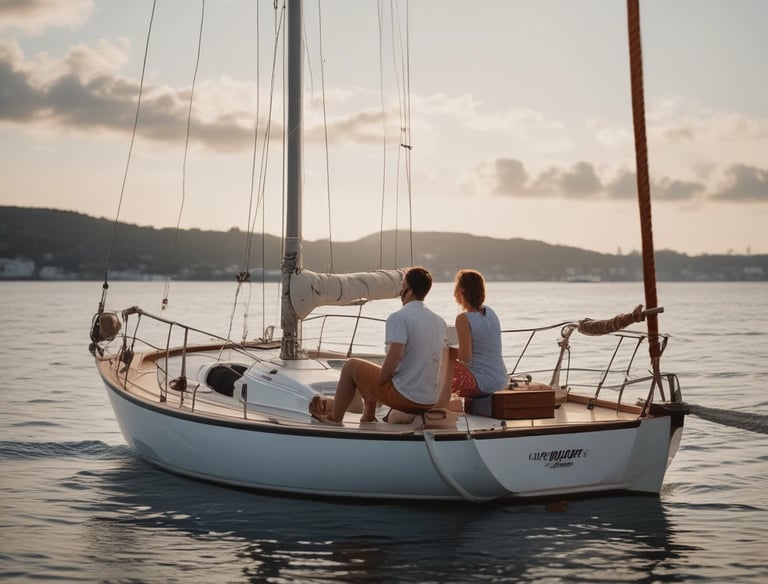 couple enjoying a romantic day on a sailboat