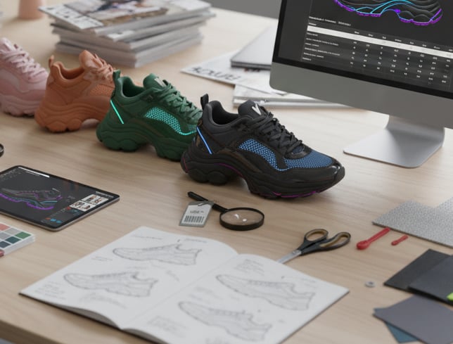 Cavity Studios footwear color range featuring modern hues and finishes for trend-forward shoe design