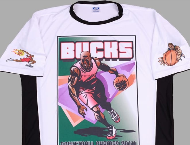 a t - shirt with a basketball player on it