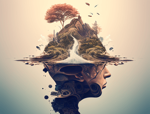 a woman's face with a tree in the background