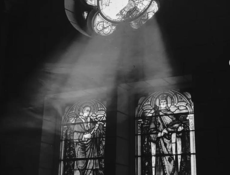 light emitting through stained glass windows to the soul