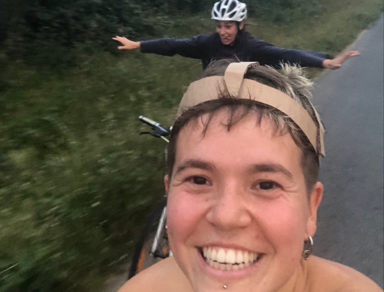 Happy people riding bikes