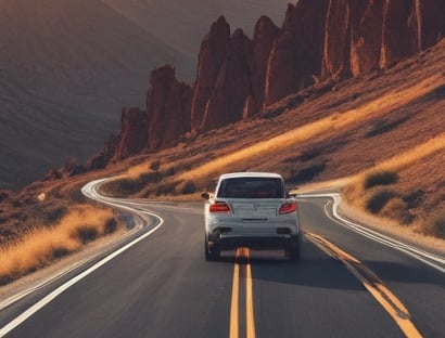 A car on a scenic road representing auto insurance.