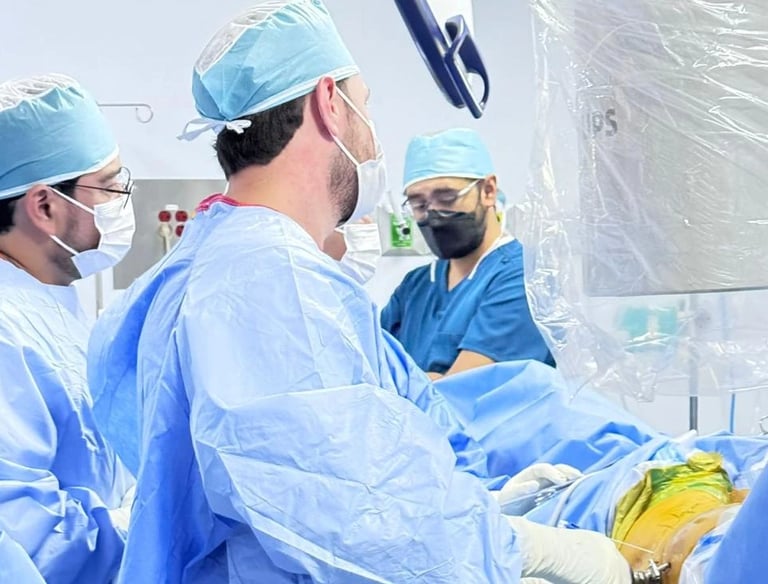 Doctores en quirófano haciendo cirugía de rodilla