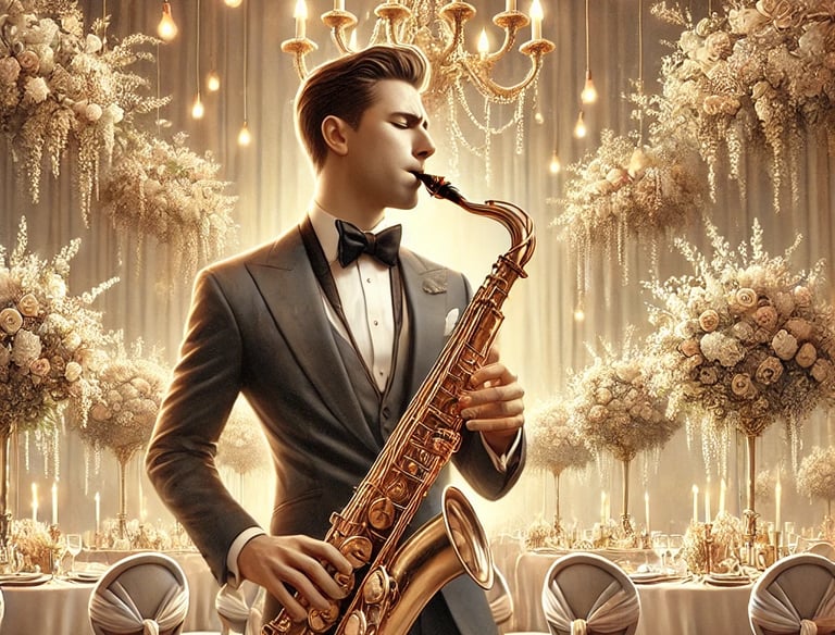 Saxophoniste qui joue dans un mariage à Paris, France