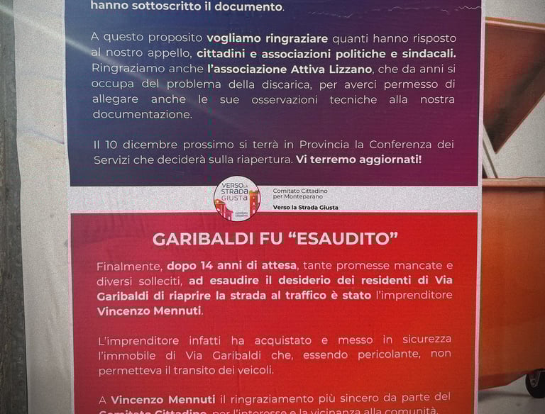 manifesto murale di verso la strada giusta monteparano