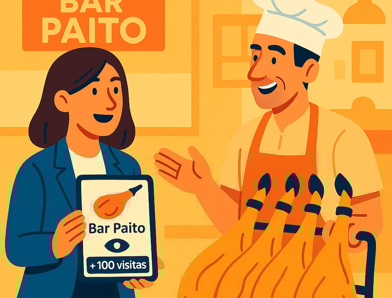 Ilustración en Proveedores, comercial visitando un cliente, con la información deDighoreca