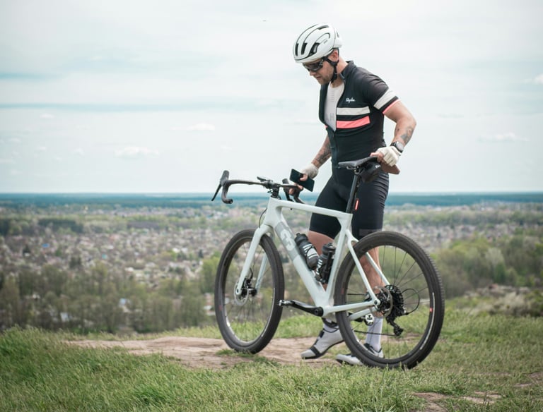a man presenting his bike