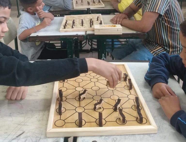 a group of people playing chess in a classroom