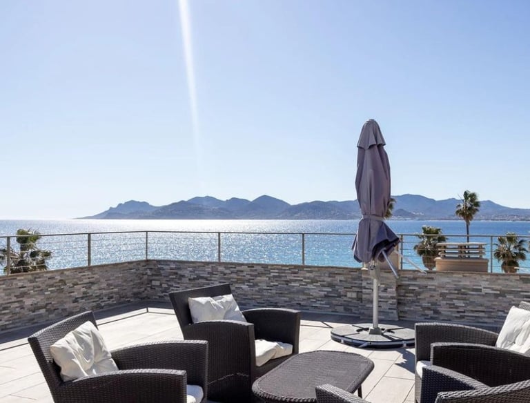 cannes appartement penthouse - 4 chambres - vue mer - devant la plage - proche palais festival