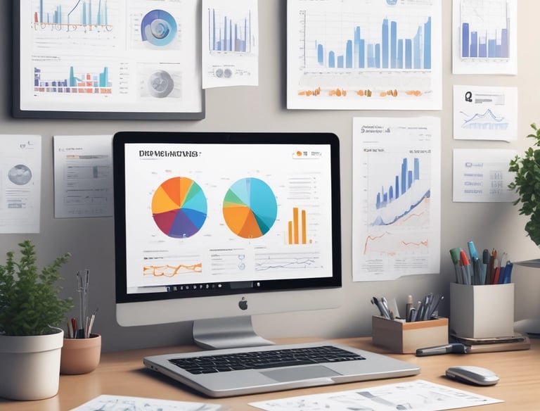 A professional analyzing Google Ads campaign data on a laptop screen.