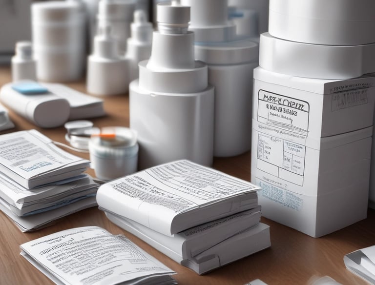 Official documents and stamps representing pharmaceutical regulatory approvals.