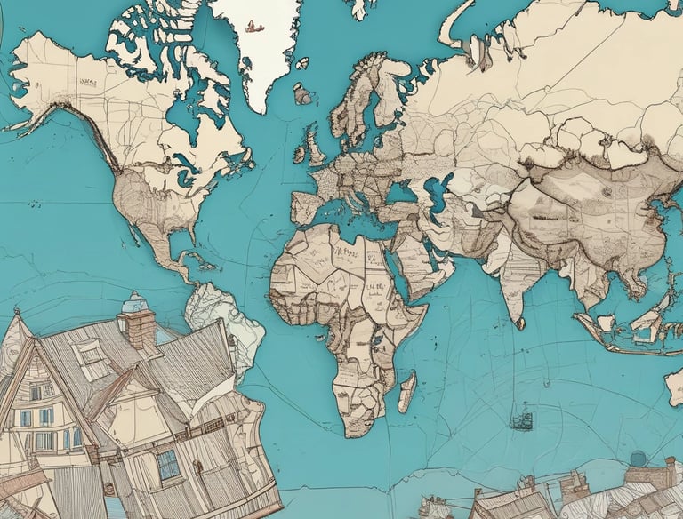 Legal documents and globe representing international contracts.