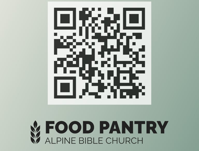 QR Code for donating to Food Pantry for Alpine Bible Church, Lehi, UT