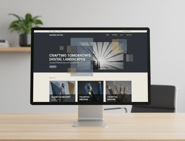 Aurora Digital agency website design displayed on a desktop monitor in a modern office.
