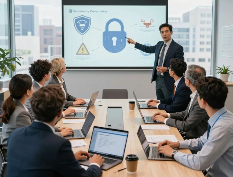 Close-up of secure communication devices and encrypted messages on a smartphone.