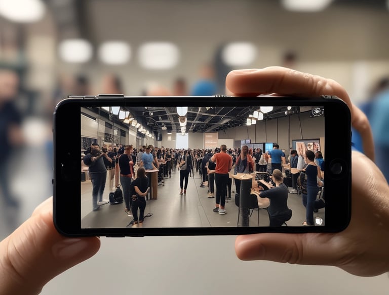 A professional filming session using an iPhone Pro Max capturing dynamic business scenes.