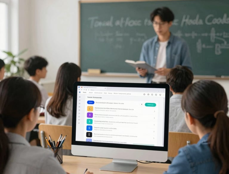 A modern classroom setting with professionals engaging in AI training sessions.