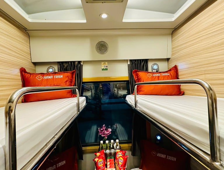 Two upper sleeper berths in Hana Train Deluxe Cabin
