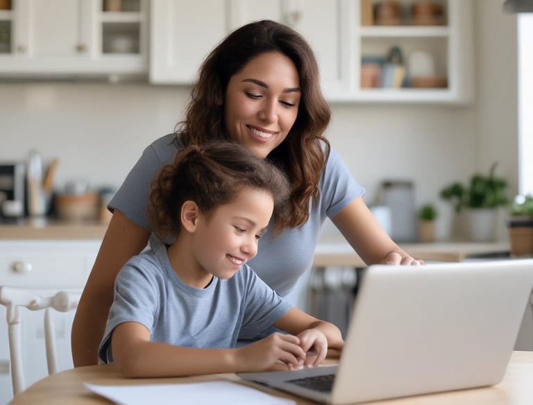 Children playing outdoors in a sunny summer camp setting with trees and tents.