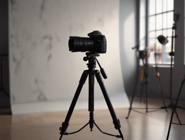 A sleek, dark-toned studio setup capturing a dynamic short-form video shoot with cinematic lighting.