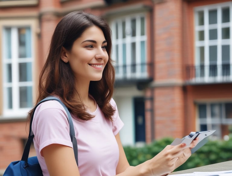 A student exploring university brochures.