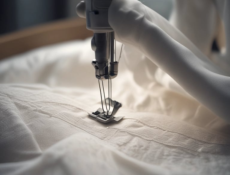 A bride smiling while trying on a wedding dress in a cozy boutique.