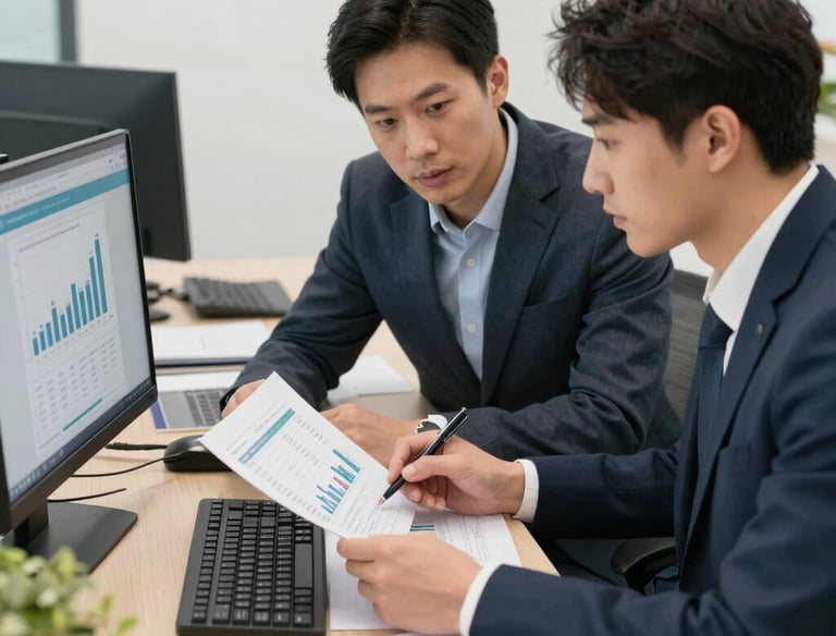 Engineers collaborating on cost optimization strategies in a plant.