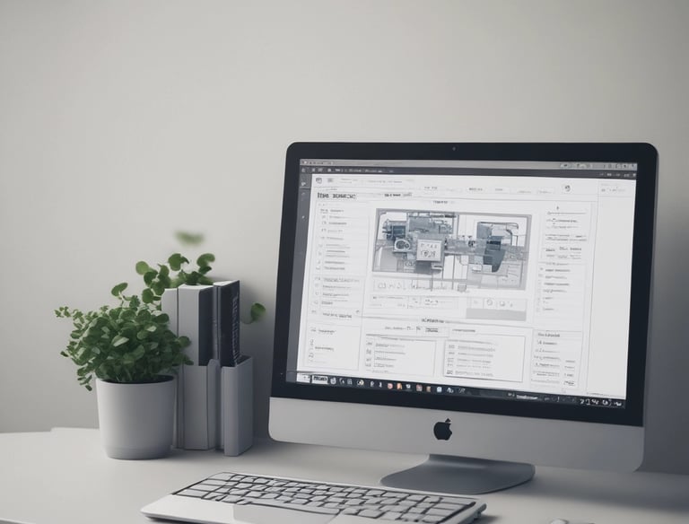 Close-up of hands programming automation software on laptop.