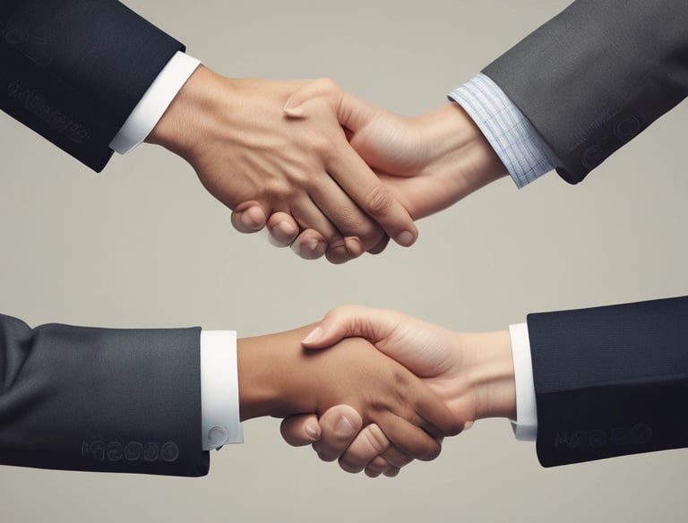 A friendly handshake between a client and a web developer at an office.