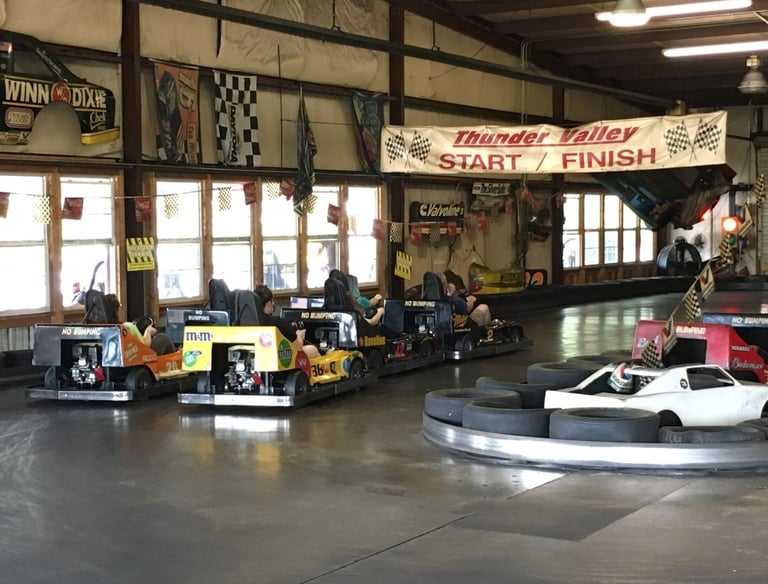indoor go kart race at start line