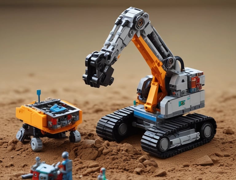 Young participants eagerly working on LEGO robots under focused lighting.