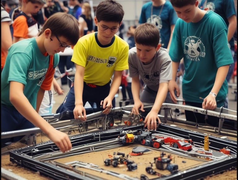 Crowd gathered around the main stage with banners themed around excavation and discovery.